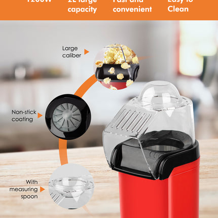 RAF Popcorn Machine | 1200W | 2L Capacity | Fast & Efficient | Healthy Oil-free Popping | Easy to Clean