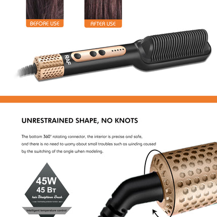 RAF Hair Straightener Brush | Rapid Heating | 5th Gear Temperature | 45W