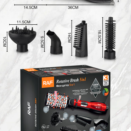 RAF 5-in-1 Rotative Brush Hair Styling Kit | 1200W | Multiple Attachments | Ideal for Versatile Hair Styling
