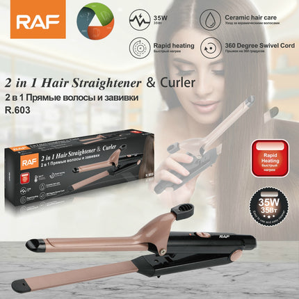 RAF 2-in-1 Hair Straightener and Curler| 200°C Fast Heating .     360 Degree swivel cord