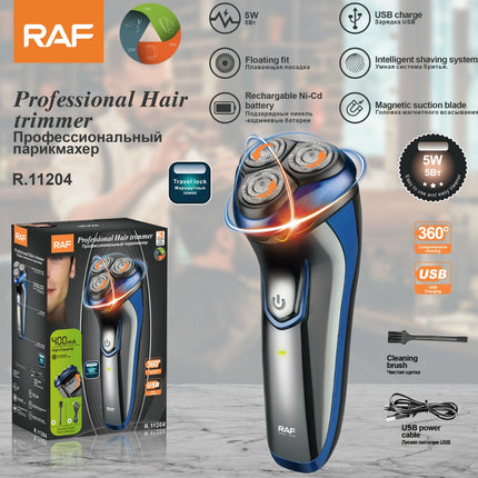 RAF Electric Shaver | 3 Floating Heads | USB Rechargeable | intelligent Shaving System | Magnetic suction blade