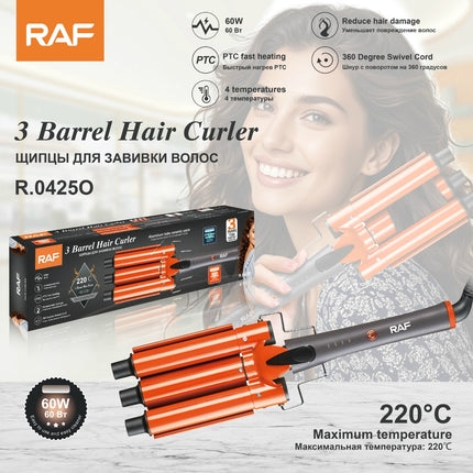 RAF 3 Barrel Hair Curler | 4 Temperature Levels | PTC Heating | 360° Rotating Cord
