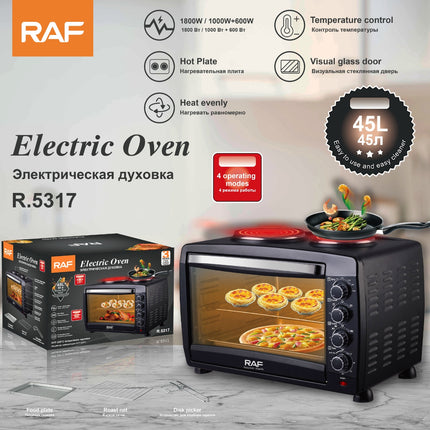 RAF Electric Oven | 45L Capacity |  1800W+1600W Power | Hot Plate | Visual Glass Door | Temperature Control