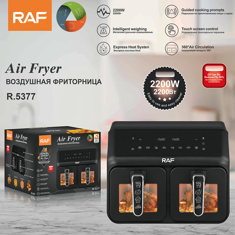 RAF Air Fryer | 4.5L+4.5L Capacity | Guided Cooking Prompts | Touch Screen Control | Intelligent Weighing | Express Heat System | 360° Air Circulation