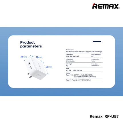 REMAX Fiyeo Series 35W PD+QC Gan Fast Charger