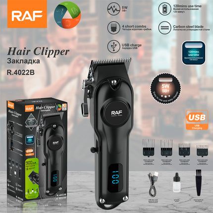 RAF Electric Clipper | Carbon Steel Blade | 4 Shorts Combs | USB Charging
