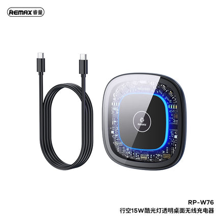 REMAX Wireless Charger with Light | 15W | Transparent Tempered Glass | 7.5mm Thickness | Small and Portable