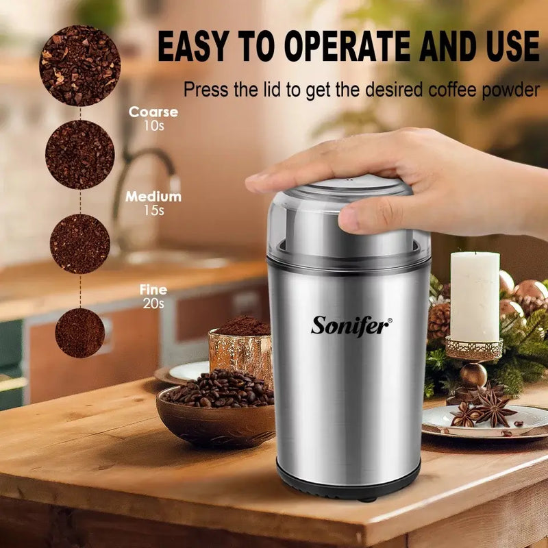 Sonifer Electric Coffee Grinder | 220V | 120g Capacity | Multifunctional 2-in-1 set | stainless steell