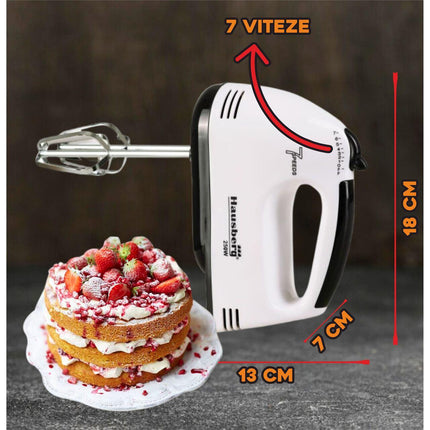 HAUSBERG HB-4112 Hand Mixer, 250W, 7 Speeds, Black/White