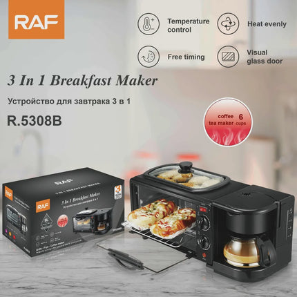 RAF 3-in-1 Breakfast Maker | Temperature  Control | Heat Evenly | Free Timing | Visual Glass Door