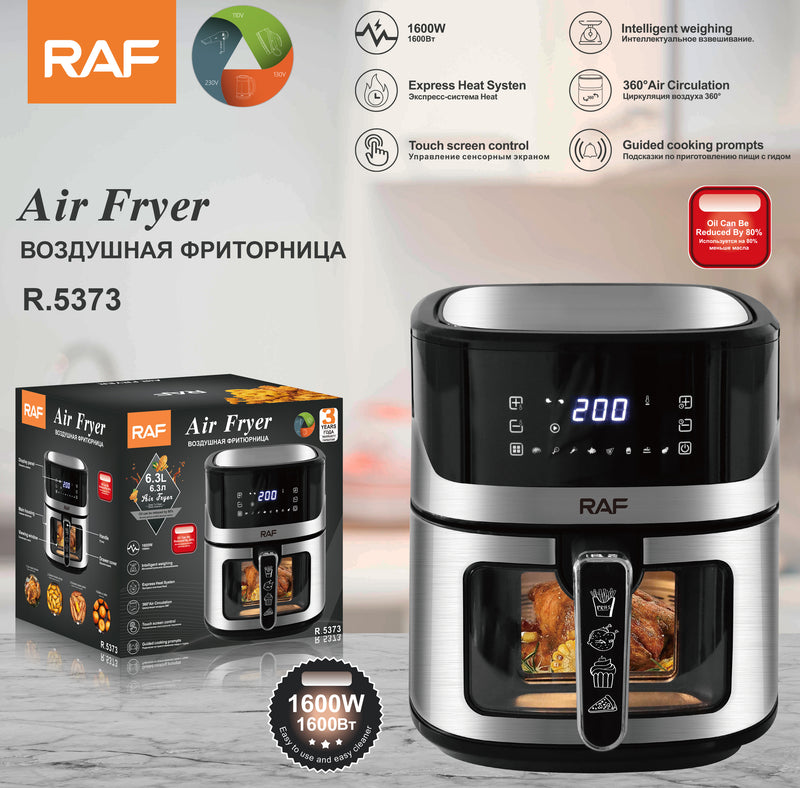 RAF Air Fryer | 6.3L Capacity | 1600W | Touch Screen Control  | 360° Air Circulation | Express Heat System | Guided Cooking Prompts