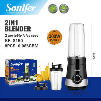 Sonifer Electric Blender | 4-blade stainless steel | 800ml & 500ml Cups | 2-speeds Control | Overheat & safety switch