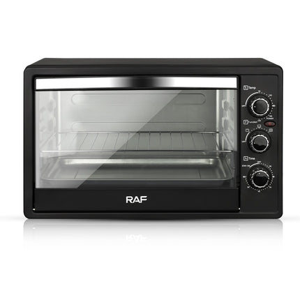 RAF Electric Oven 35L – 1500W, Frosted Black Finish, Iron Knob Controls, Heat-Resistant ABS Handle"