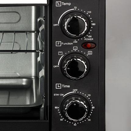 RAF Electric Oven 35L – 1500W, Frosted Black Finish, Iron Knob Controls, Heat-Resistant ABS Handle"