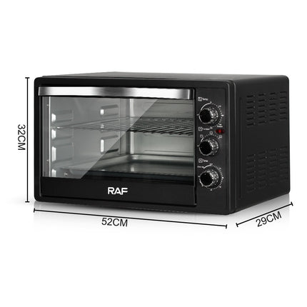 RAF Electric Oven 35L – 1500W, Frosted Black Finish, Iron Knob Controls, Heat-Resistant ABS Handle"