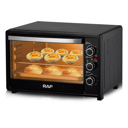 RAF Electric Oven 35L – 1500W, Frosted Black Finish, Iron Knob Controls, Heat-Resistant ABS Handle"
