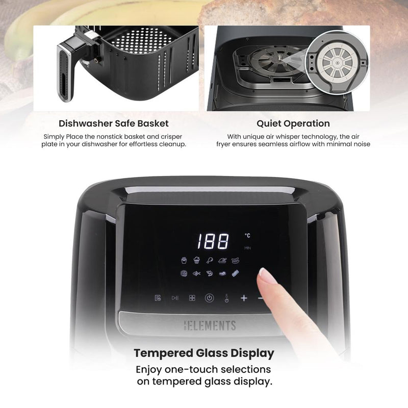 KB Elements 6.5-Liter High-Power Digital Touch Screen Air Fryer - 1600W, Adjustable Temperature (80°C - 200°C), Auto Shut Off, Overheat Protection
