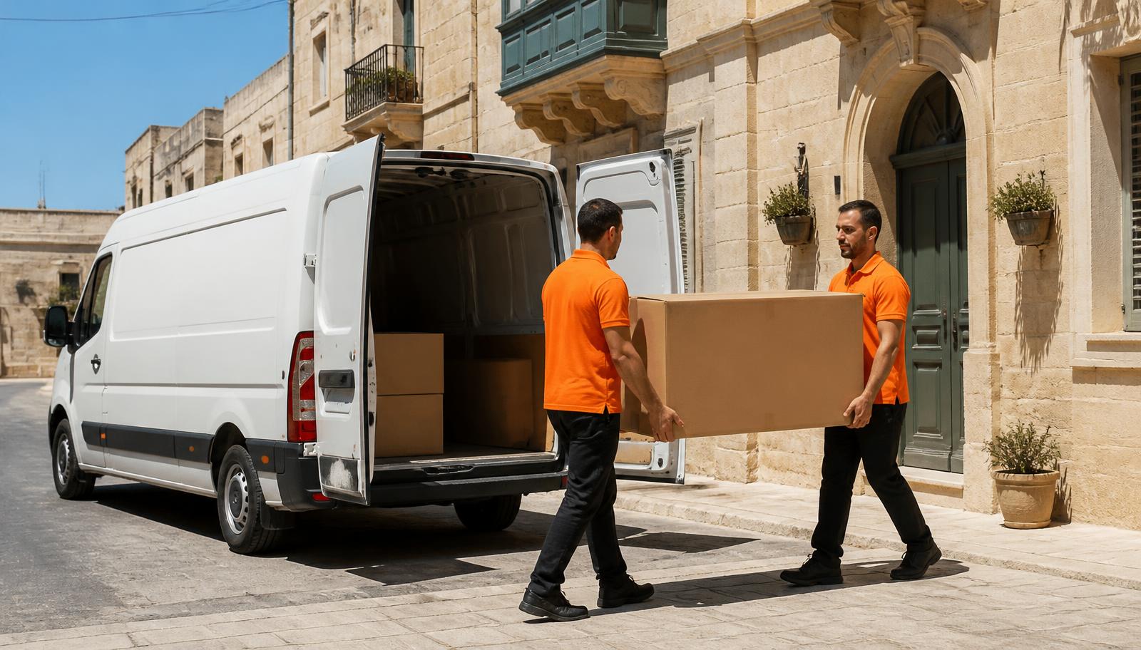 ProChimps delivery crew unloading an appliance in Malta