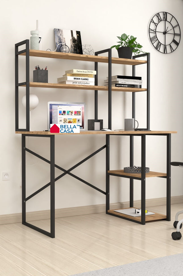 Desk & Desktop Shelf Set - 60x120 cm 2 Shelves Study Desk & Desktop Bookshelf - Pine