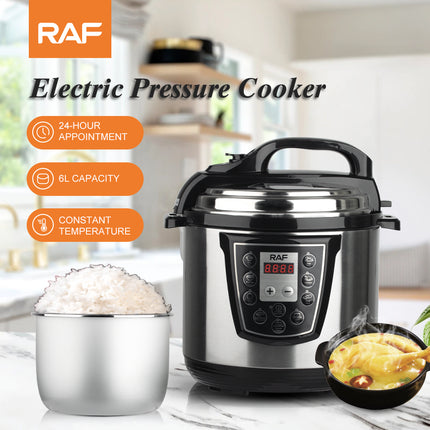 RAF 6L Electric Pressure Cooker with 1000W Power, Multi-Function Menu, 24-Hour Appointment, and Constant Temperature Control