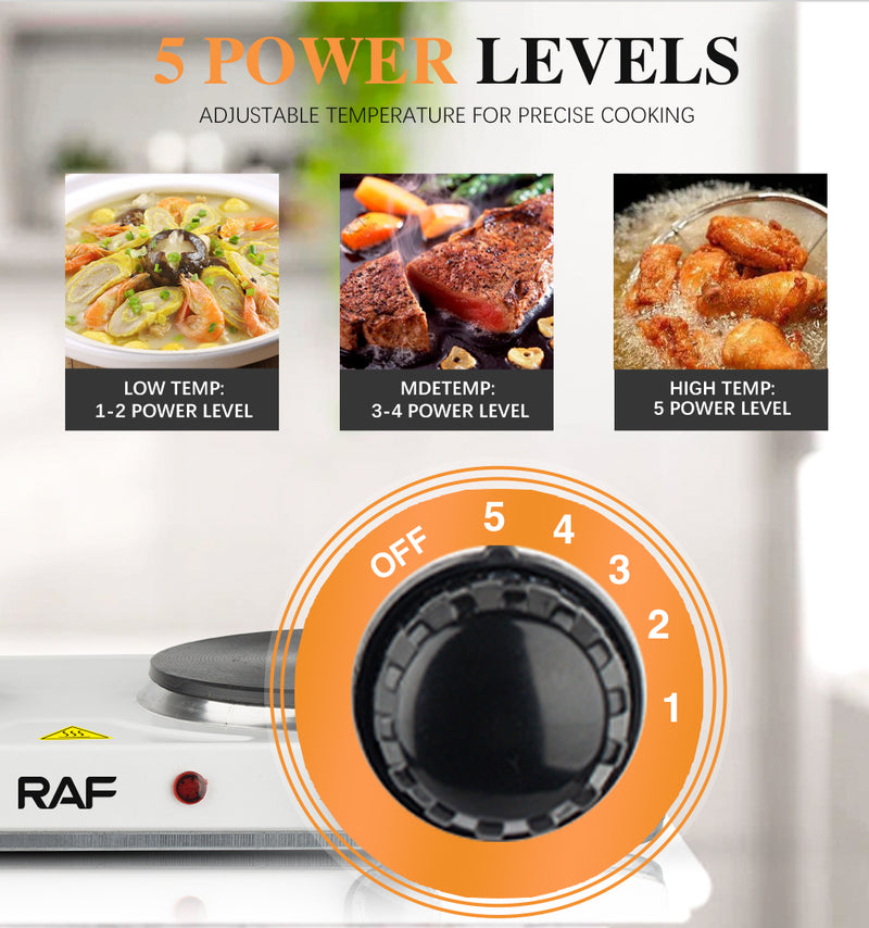 RAF High-Powered Electric Stove with 5-Level Temperature Control, Dual 1000W Burners, and 220V/230V Voltage - Perfect for Cooking Versatility!