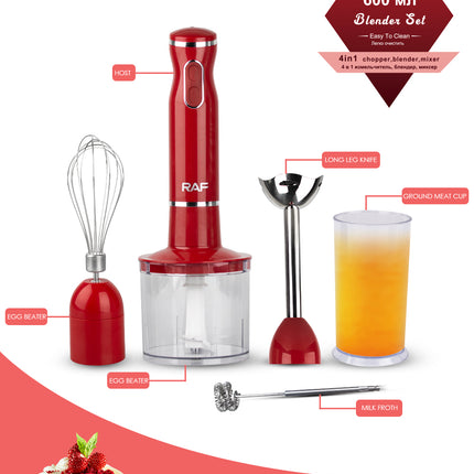 RAF 5in1 Hand Blender Set with Chopper, Mixer and More | 400W | Fast Start | 4 Blade | Egg Beater | Milk Frother | 600ml Blender Jar | Long Leg Knife