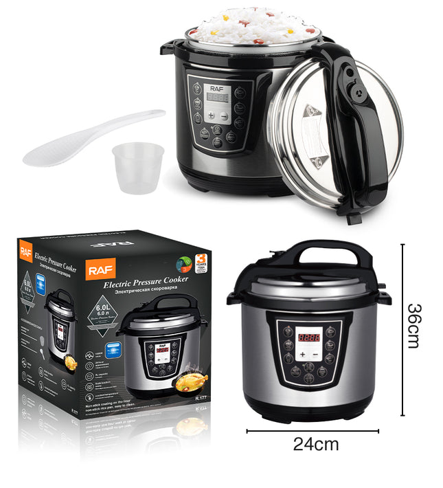 RAF 6L Electric Pressure Cooker with 1000W Power, Multi-Function Menu, 24-Hour Appointment, and Constant Temperature Control