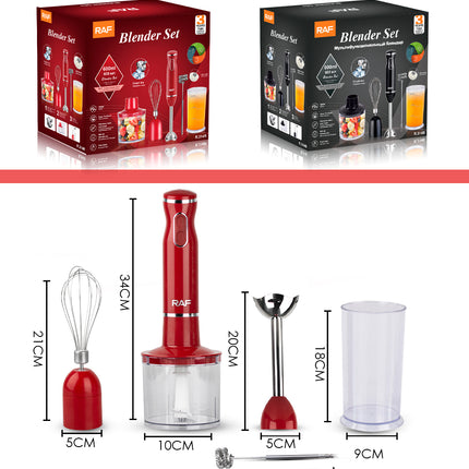 RAF 5in1 Hand Blender Set with Chopper, Mixer and More | 400W | Fast Start | 4 Blade | Egg Beater | Milk Frother | 600ml Blender Jar | Long Leg Knife