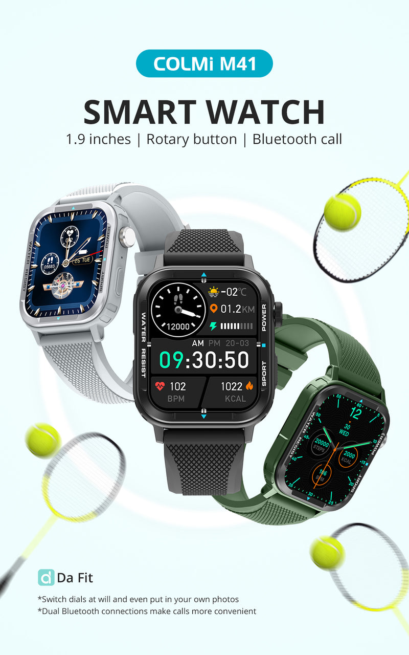 COLMI M41 Smart Watch |1.9” HD Screen | Rotary Button | Bluetooth Call | Calculator Function | Voice Assistant | IP67 Waterproof | up to 7 days Battery Life | Multiple Sports modes | Smart Notifications Reminder
