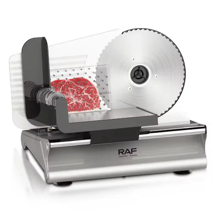 RAF Electric Food Slicer | Stainless Steel Blade | Anti-skid Stand | Tool Free Removal Of Blade