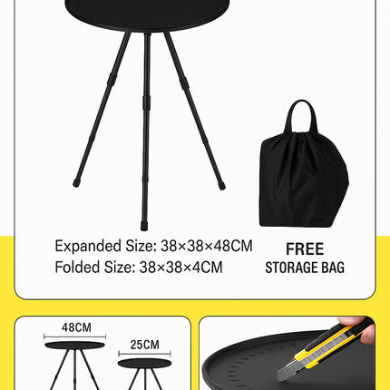 Outdoor Small Round Table – Height Adjustable with Carrying Case (38×38×H25/48cm)