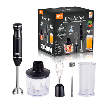 RAF 5in1 Hand Blender Set with Chopper, Mixer and More | 400W | Fast Start | 4 Blade | Egg Beater | Milk Frother | 600ml Blender Jar | Long Leg Knife