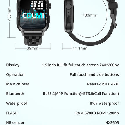 COLMI M41 Smart Watch |1.9” HD Screen | Rotary Button | Bluetooth Call | Calculator Function | Voice Assistant | IP67 Waterproof | up to 7 days Battery Life | Multiple Sports modes | Smart Notifications Reminder