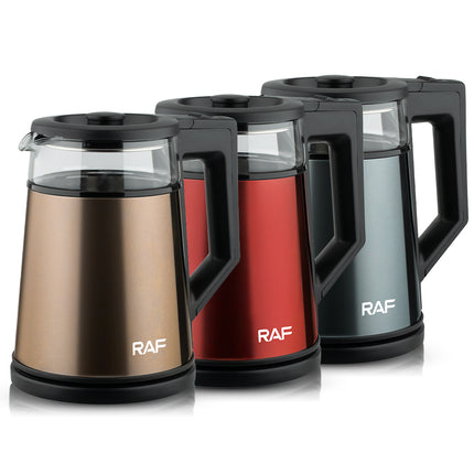 RAF Electric Kettle | 1500W Glass Kettle | 1.7L Capacity | Mixed Color | Copper Clad Aluminum Power Cord, and French Plug