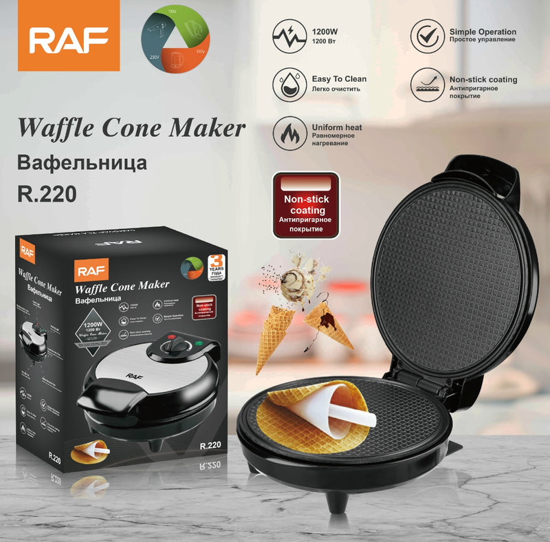 RAF Waffle Cone Maker | 1200W Electric Waffle Iron with Adjustable Temperature Control and VDE Plug