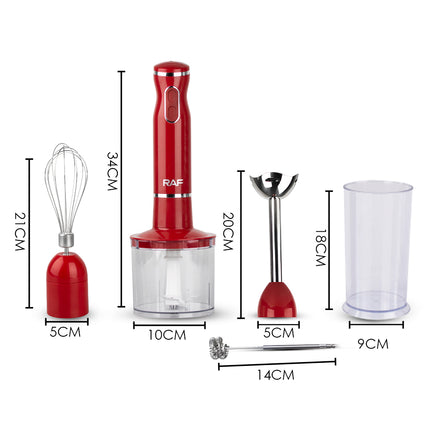 RAF 5in1 Hand Blender Set with Chopper, Mixer and More | 400W | Fast Start | 4 Blade | Egg Beater | Milk Frother | 600ml Blender Jar | Long Leg Knife