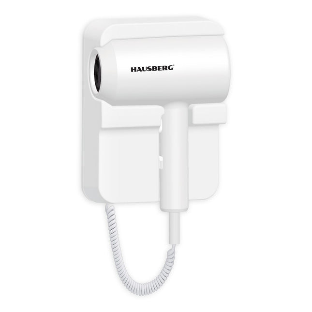 Hausberg HB-260AB Wall-Mounted Hair Dryer, 1200W, 2 Speed Levels, Overheating Protection, Accessories Included, White