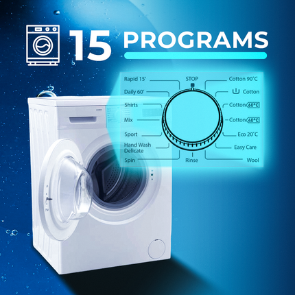 AVG 7kg Washing Machine | 1000 RPM Spin Speed, 15 Wash Programs, Quick Wash, Child Lock