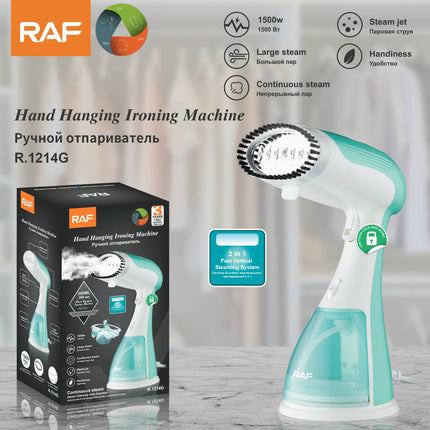 RAF Hand Iron 1214 | 1500W | 300mL Capacity | ABS/PC/PP/Aluminum Material | 145°C Temperature Control | 1.6M Power Cord, and EU Plug