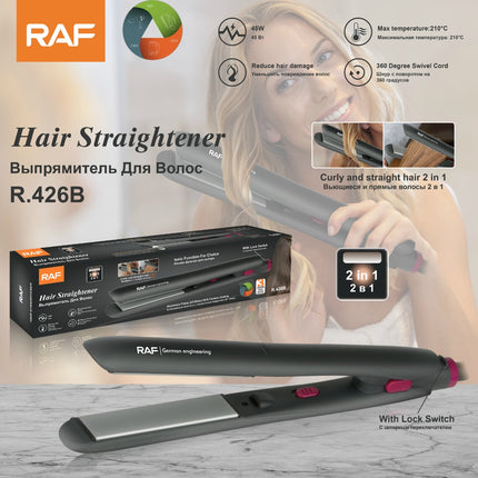 RAF Hair Straightener 2-in-1 | Curly and Straight Hair | 45W | Reduce Hair Damage | Max Temperature:210C