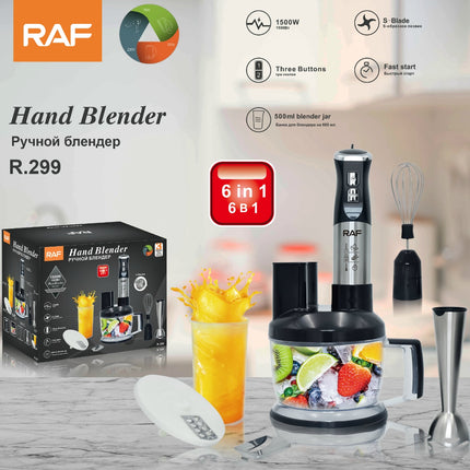 RAF Hand Blender 6-in-1 | 1500W | Fast Start | Three Buttons | 500ml Blender Jar | S-Blades