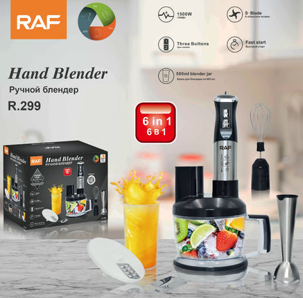 RAF Hand Blender 6-in-1 | 1500W | Fast Start | Three Buttons | 500ml Blender Jar | S-Blades