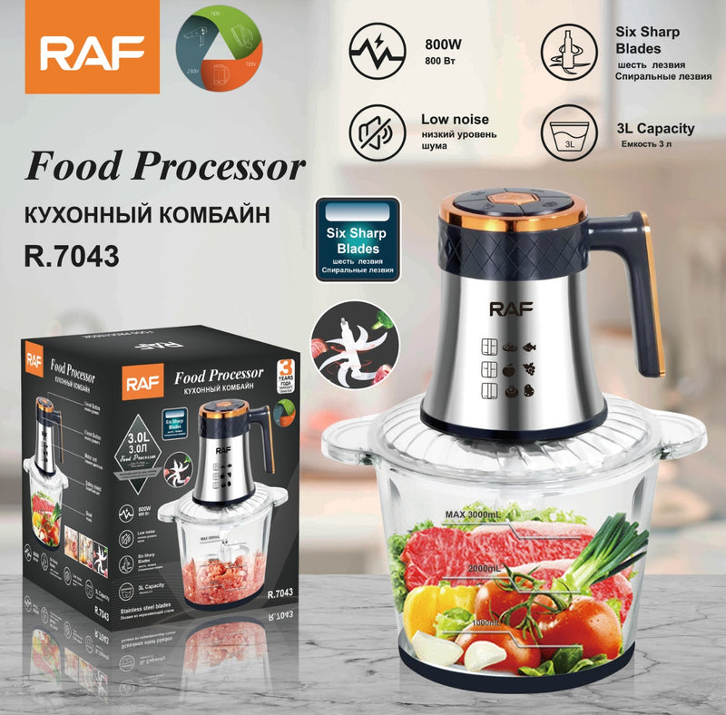 RAF Food Processor | 800W | 6 Sharp Blades | Low Noise | 3L Capacity
