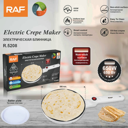 RAF Electric Crepe Maker with 230V Rated Voltage, 650W Power, Temperature Control, and 0.85m Wire Length - Perfect for Homemade Crepes!