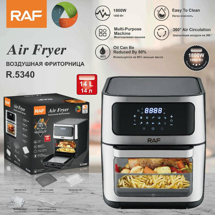 RAF Air Fryer | 14Litre Capacity | 1800W | Nonstick Cookware Coating | 90-Minute Timer | 304 Stainless Steel Heating Pipe