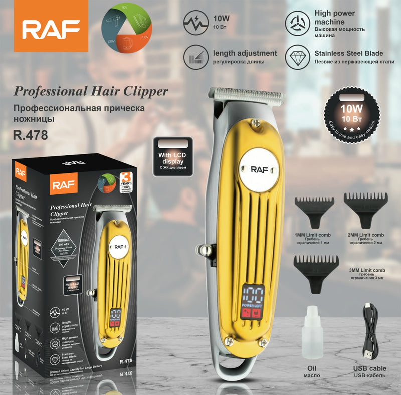 RAF Professional Hair Clipper | length Adjustment | Stainless Steel Blade | High Power Machine | 10W
