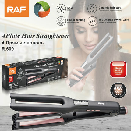 RAF 4 Plate Hair Straightener |55W | Ceramic Hair Care | Rapid Heating | 360 Degree Swivel Core | 3 Years  Warranty