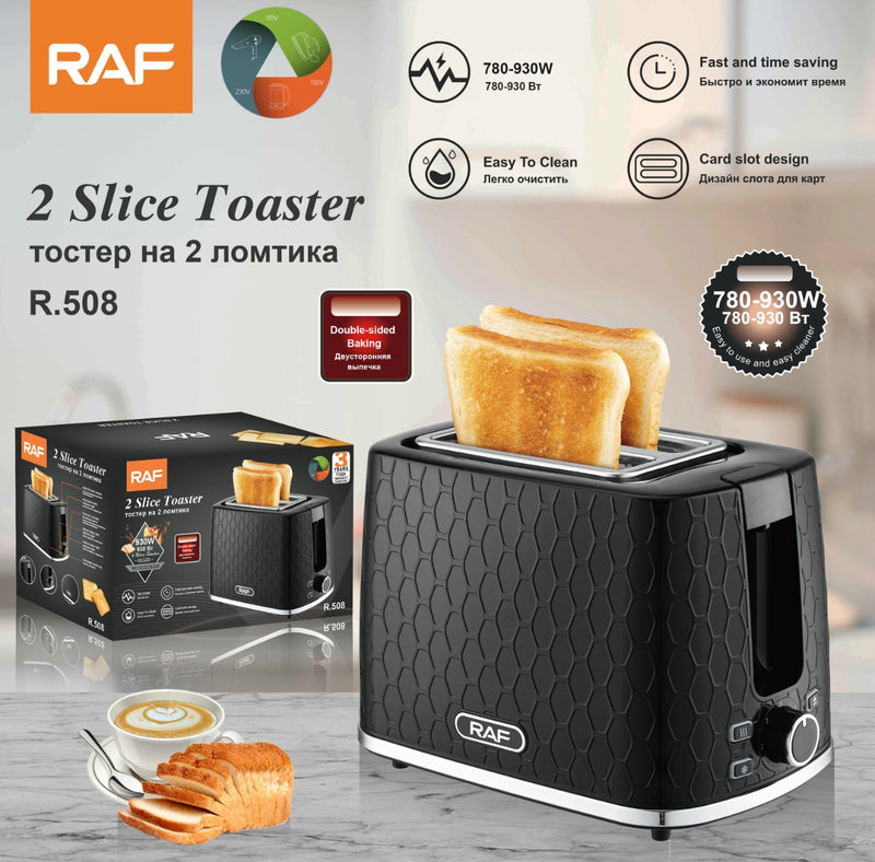 RAF 2 Slice Toaster | 750-930W | Fast and Time Saving | Easy To Clean | Card Slot Design