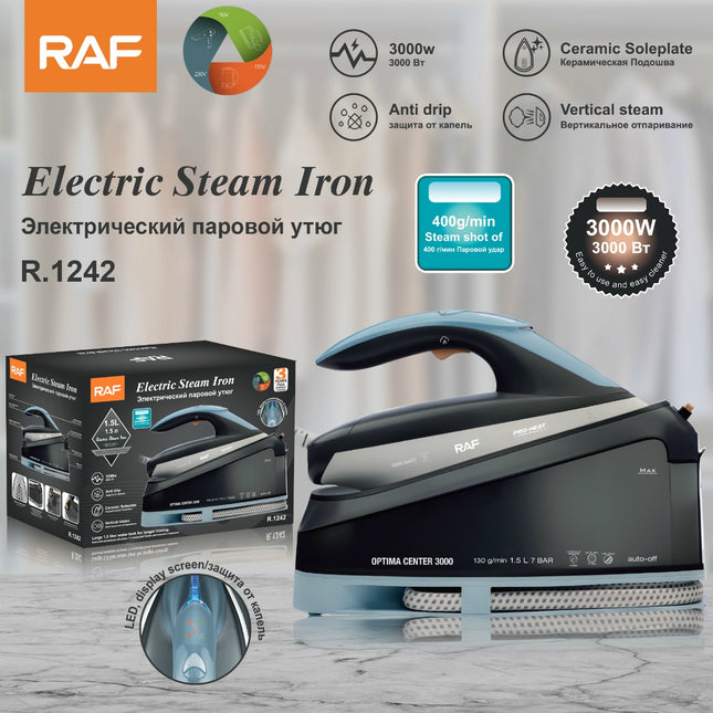 RAF Electric Steam Iron | 3000W | 1.5L Capacity | Temperature Control | Anti-drip | Vertical Steam | Ceramic Soleplate