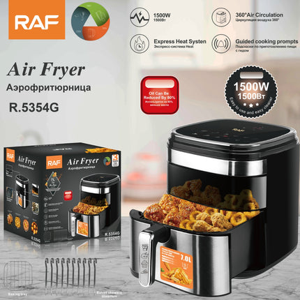 RAF Air Fryer | 1500W | 7L Capacity| Guided Cooking Prompts | Express Heat System | 360° Air Circulation